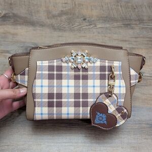 Samantha Vega Jeweled Brown and Blue Plaid Charm Bag